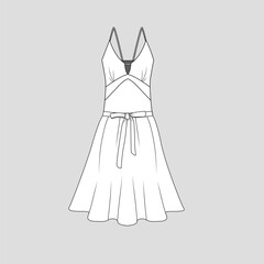 Camisole Dress Knotted waist belt notch Neck Ruffles cad template drawing sketch design
