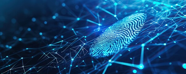 Digital biometric data security and identify, scanning system of fingerprint - obrazy, fototapety, plakaty