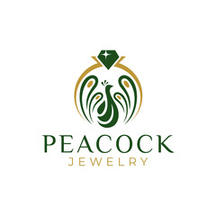 Diamond ring jewelry logo design. Vector illustration Diamond ring jewelry logo and peacock shape. modern logo design vector icon template
