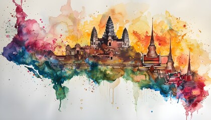 Thailand tourist water color - obrazy, fototapety, plakaty