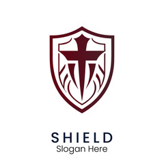Shield protect defense logo. linear style. security guardian modern heraldic logo icon