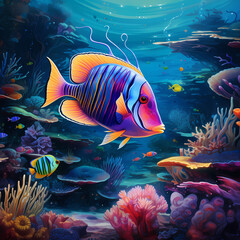 Fototapeta na wymiar Vibrant underwater world with exotic fish.