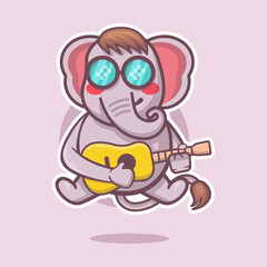 cool elephant animal character mascot playing guitar isolated cartoon
