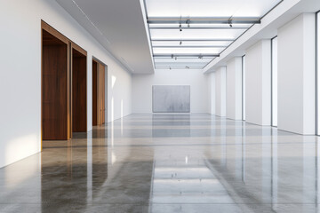 Art interior glass / white room with wooden doors