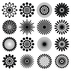 Set of geometric flowers isolated on white background, vector design