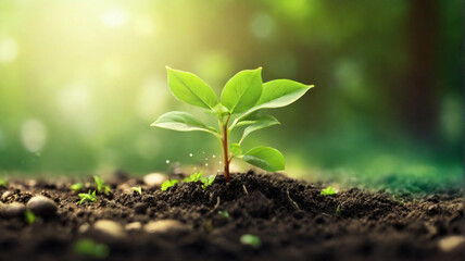 Fototapeta premium closeup a green sprout grows on planet Earth, Concept ecology nature of earth protection day