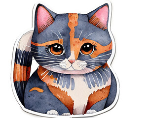 cut cat sticker, cartoon style. and the most popular cats, watercolor illustration 
