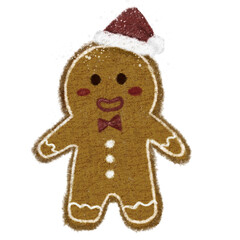 chirstmas gingerbread man isolated on white crayon brush
