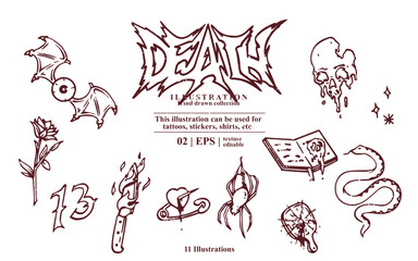 Death skull tattoo illustration vector design. T-shirt Graphics skull. design horror, death metal, punk, grunge.. 
