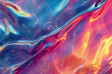 Metallic Gleam on Viscous Color Waves. Top view of a thick, viscous and multi-colored metallic substance with a glossy sheen that reflects light, ideal for a background with space for text. 