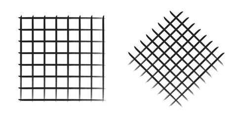 Black square cell grid brush stroke. Wire frame paint brush vector illustration