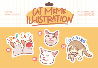 Cat meme sticker illustration vector design