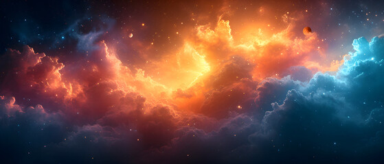 Fototapeta na wymiar Space Nebula with colorful Whirls and dramatic lightning, deep space background wallpaper