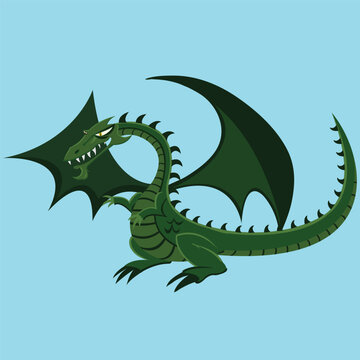 Green dragon cartoon illustrations flying wild creature of power and wisdom