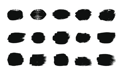 Set of grungy black paint brush stroke isolated on white background