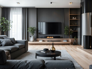 A cozy living room interior with modern furniture