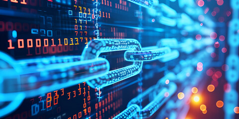An advanced digital infrastructure powering a blockchain network, with interwoven digital threads and nodes, representing the cutting-edge technology behind cryptocurrency transactions