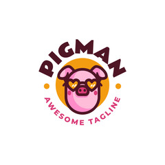 Vector Logo Illustration Pig Man Mascot Cartoon Style.