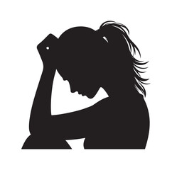 Upset woman vector illustration, crying, suffering, tired woman, illustration, icon, silhouette