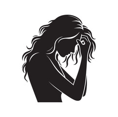 Upset woman vector illustration, crying, suffering, tired woman, illustration, icon, silhouette