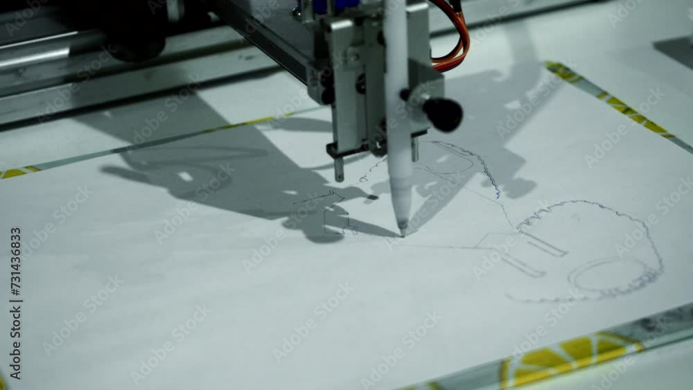 Aufkleber automated machine draws image on paper. media. robotic machine that draws pictures with pencil. arti