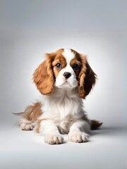 伏せをするキャバリエの子犬