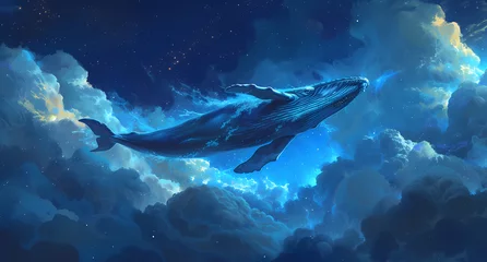 Zelfklevend Fotobehang a whale flies through the clouds in the night sky © Food gallery