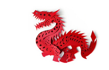 Red Paper Cutout Style 3D Red Dragon Isolated