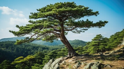 Fototapeta na wymiar Majestic Korean Pinetree: Towering and Stately with Rich Brown Bark