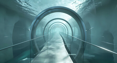 an underwater walkway in a glass tunnel