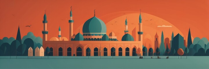 4K Mosque a illustration, set of icons for design mosque, mosque Islamic Ramadhan, elements mosque muslim, illustration of an mosque	