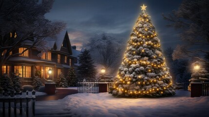Radiant Christmas Cheer: A Festive Tree Adorned with Glittering Decorations and Sparkling Lights Illuminates a Cozy Home