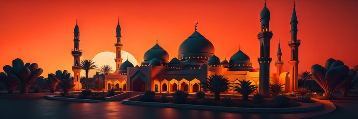 4K Mosque a illustration, set of icons for design mosque, mosque Islamic Ramadhan, elements mosque muslim, illustration of an mosque - obrazy, fototapety, plakaty
