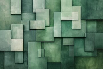 green gray geometric background with abstract blocks, canvas paper texture, light and shadow 