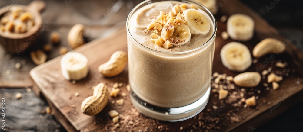 Wall mural a delicious dessert drink made with food ingredients like bananas, peanut butter, and cream liqueur,