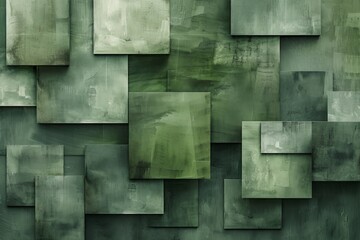 dark green geometric background with abstract blocks, canvas paper texture, light and shadow 