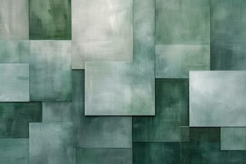 light blue green geometric background with abstract blocks, canvas paper texture, light and shadow 