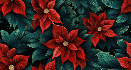 beautiful pattern of decorative christmas poinsettias