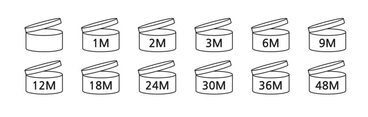 PAO cosmetic icon, mark of period after opening. Expiration time after package opened, white label. 3 month expirity on white background, vector illustration.