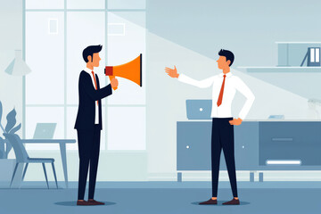 businessman shouting at each other with megaphone, Generative AI