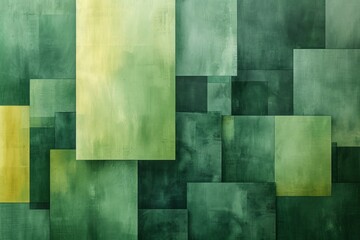 green yellow geometric background with abstract blocks, canvas paper texture, light and shadow 