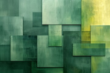 green yellow geometric background with abstract blocks, canvas paper texture, light and shadow 
