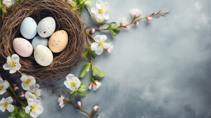 Obraz na płótnie Canvas Joyful Easter Celebrations: Colorful Eggs Nestled in a Charming Basket