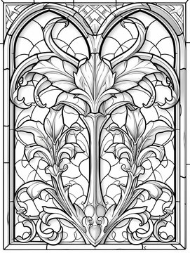coloring page of a stained glass window in gothic style