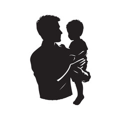 Father and son silhouette  vector illustration. Shadow dad and kid. Fatherhood concept isolated