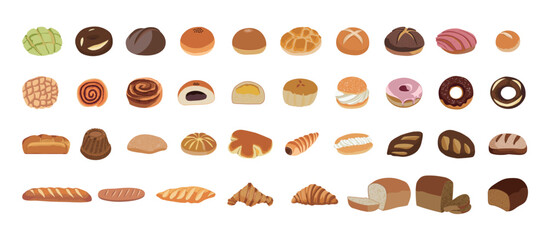 A collection of illustrations of various types of bread.