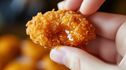 Multitude of Fingers Unite to Savor a Delectable Nugget - obrazy, fototapety, plakaty