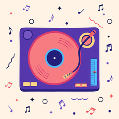 Vinyl disc turntable player . Love of music concept ilustration 