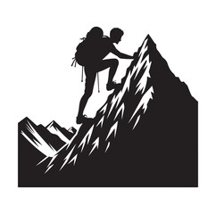 A man climbing mountain vector. Mountain climb icon. Hiking icon symbol. Mountain climb vector illustration on isolated background