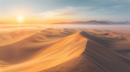 Fototapeta na wymiar A Serene Dawn in the Endless Desert: The First Light